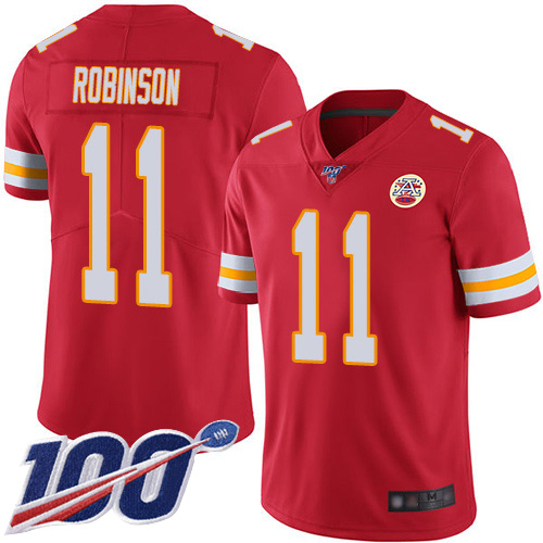 Nike Chiefs #11 Demarcus Robinson Red Team Color Youth Stitched NFL 100th Season Vapor Limited Jersey